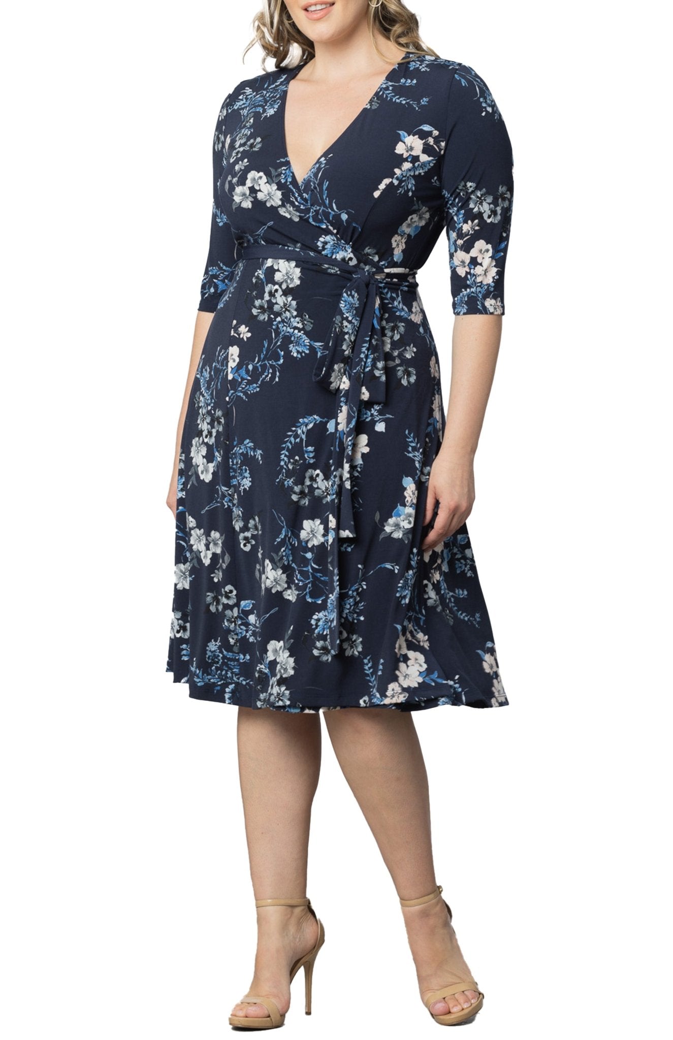 Kiyonna Women's Plus Size Signature Print Wrap Dress, Blue, 2X Kiyonna Women's Plus Size Signature Print Wrap Dress, Blue, 2X