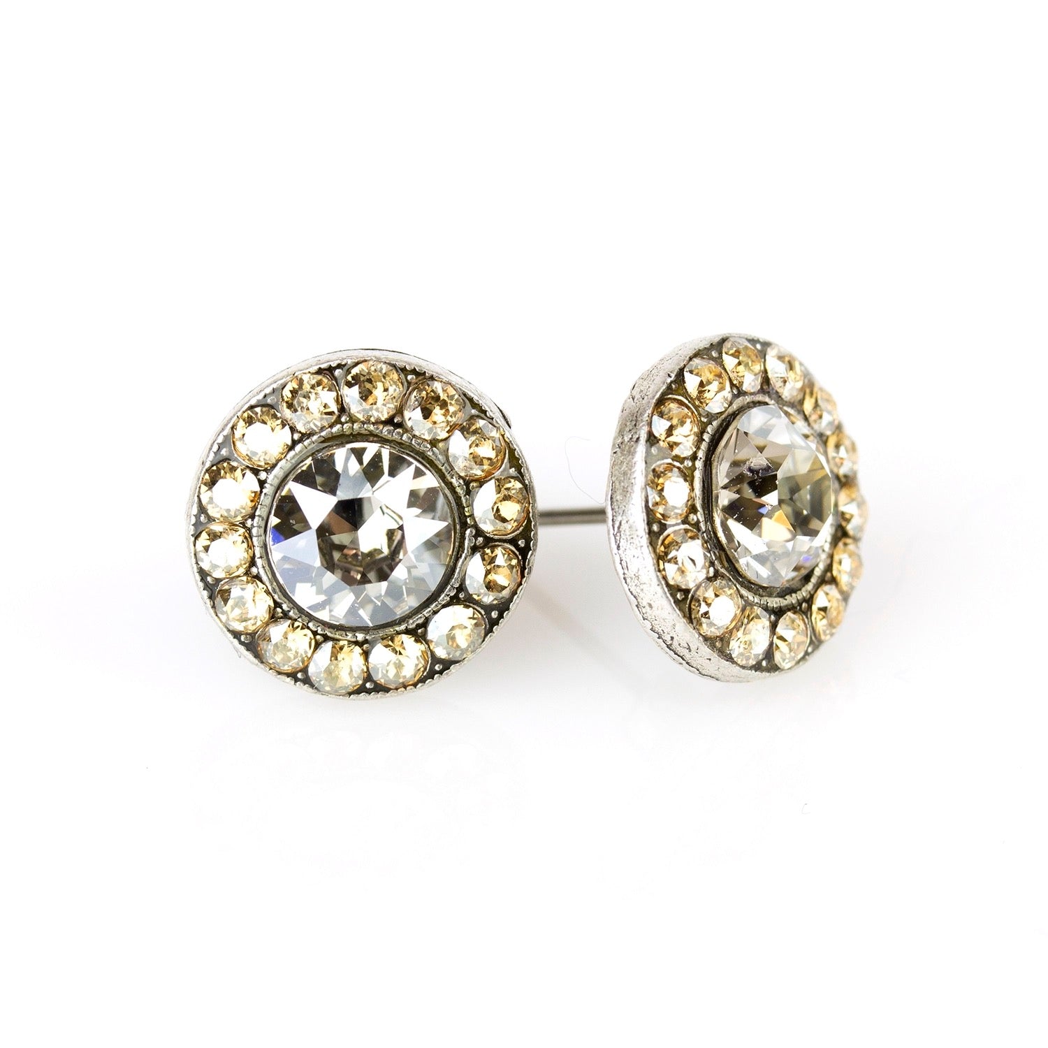 Silver Shade & Champagne Crystal Halo Post Earrings - DressbarnEarrings