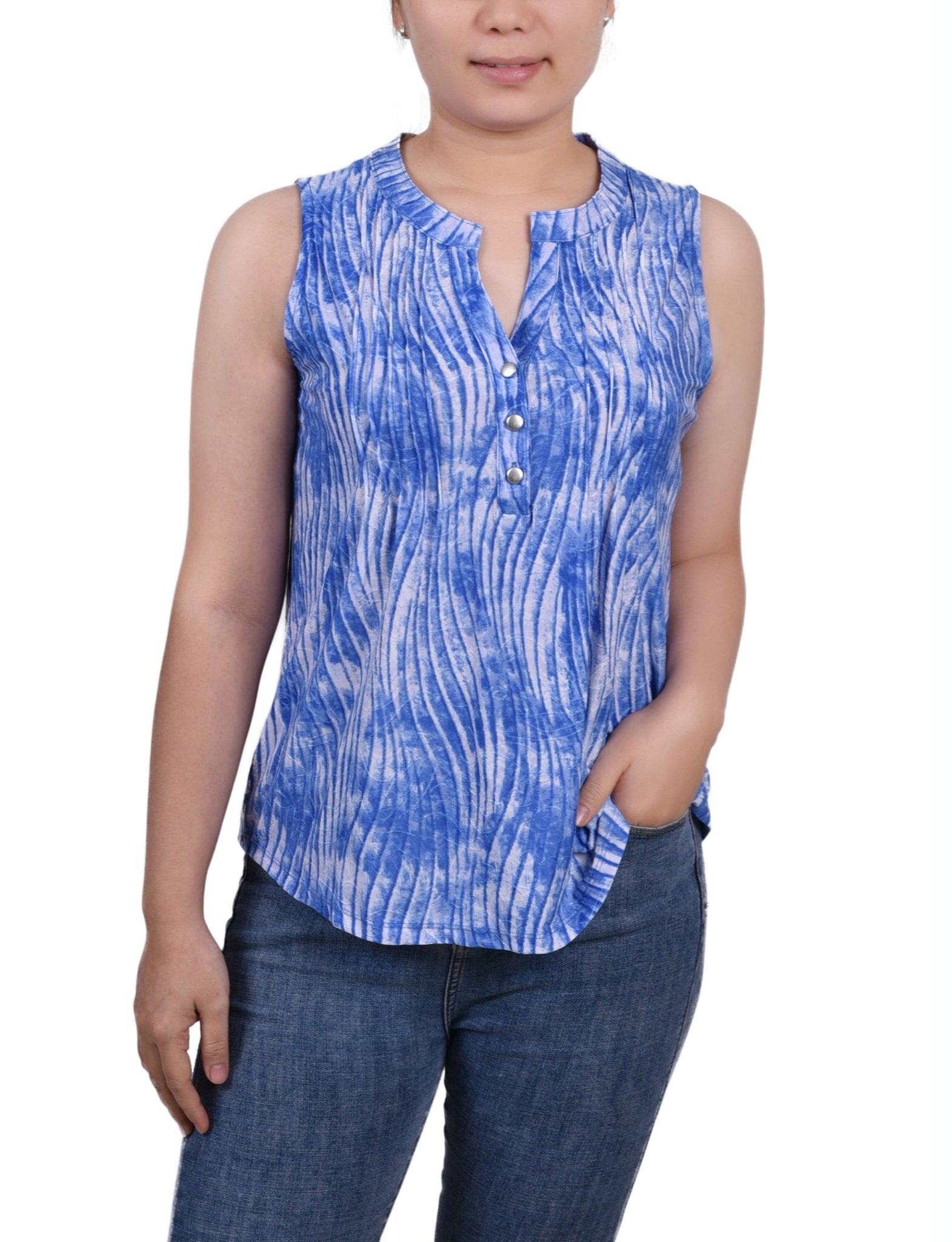 Sky Swirlbreeze Sleeveless Jacquard Y Neck Top - Petite - DressbarnBlouses