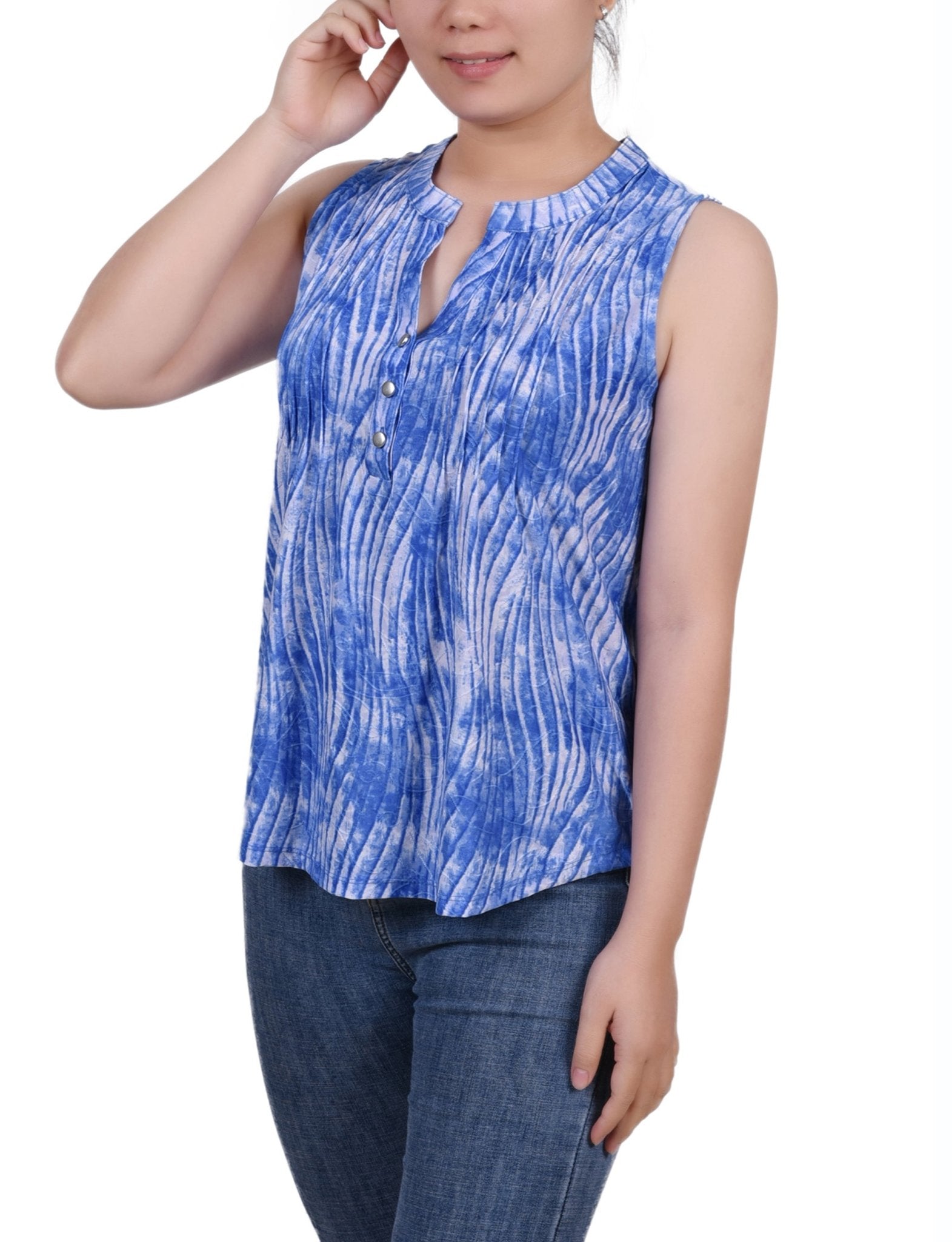Sky Swirlbreeze Sleeveless Jacquard Y Neck Top - Petite - DressbarnBlouses