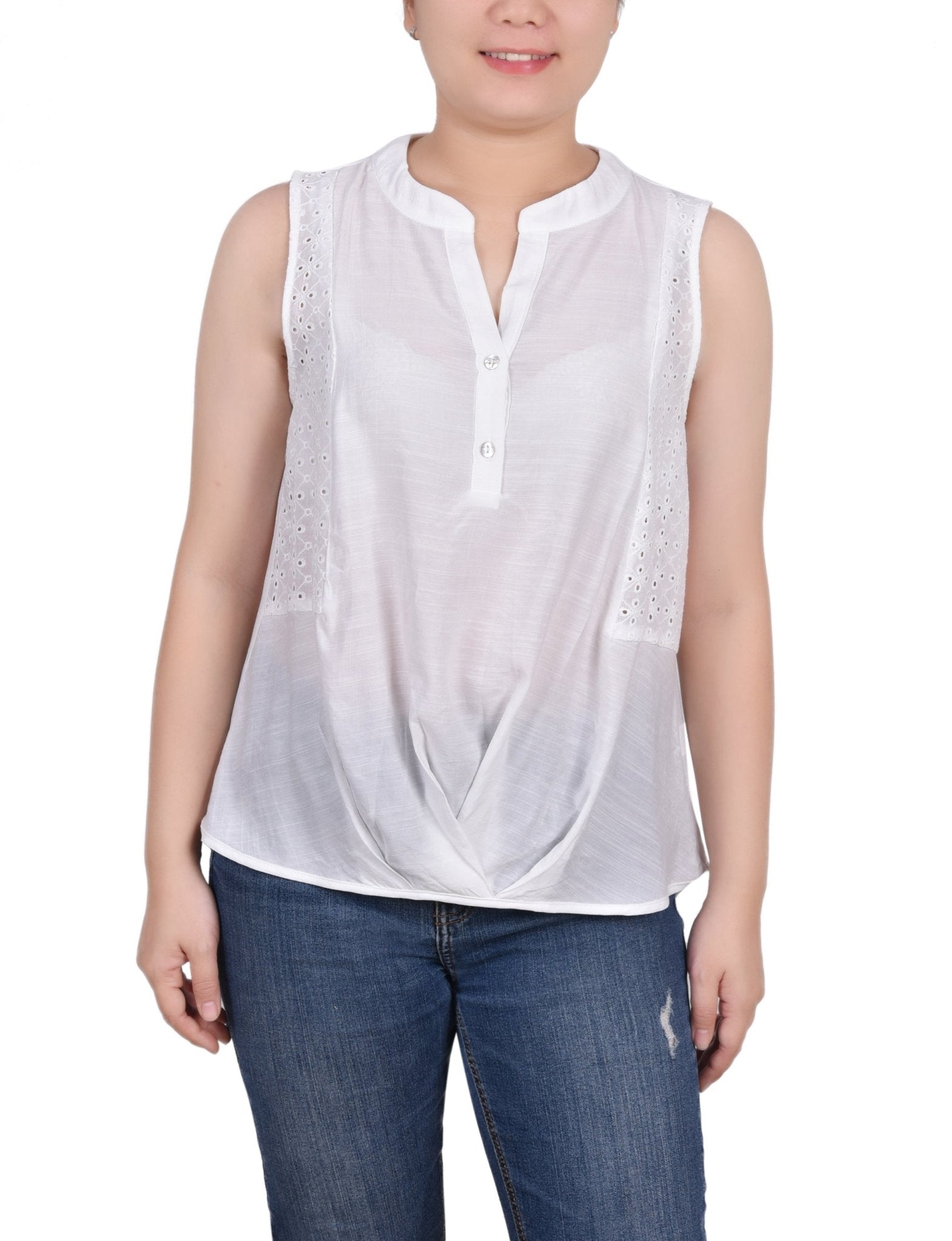 Sleeveless Blouse With Eyelet Insets - Petite - DressbarnShirts & Blouses