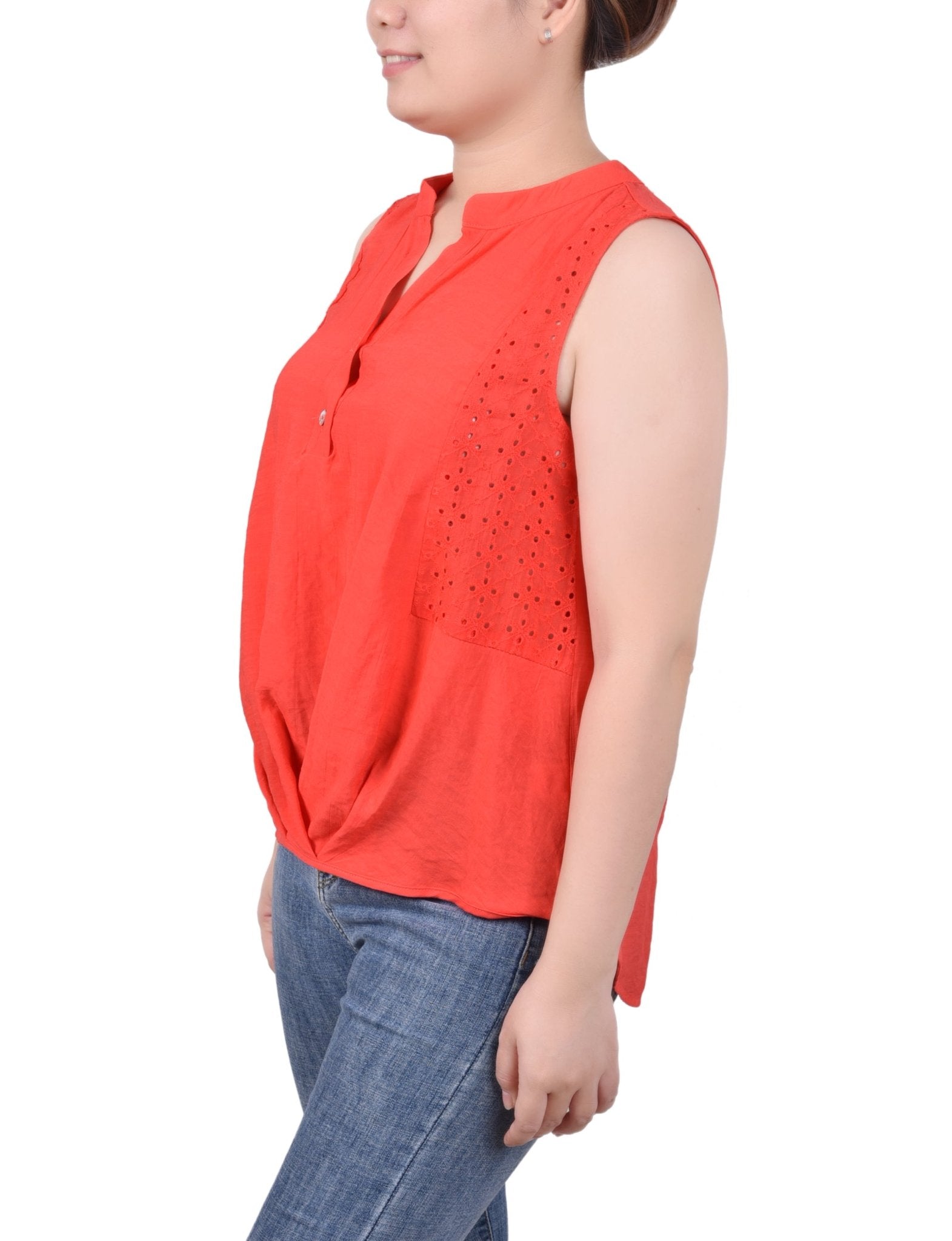 Sleeveless Blouse With Eyelet Insets - Petite - DressbarnShirts & Blouses