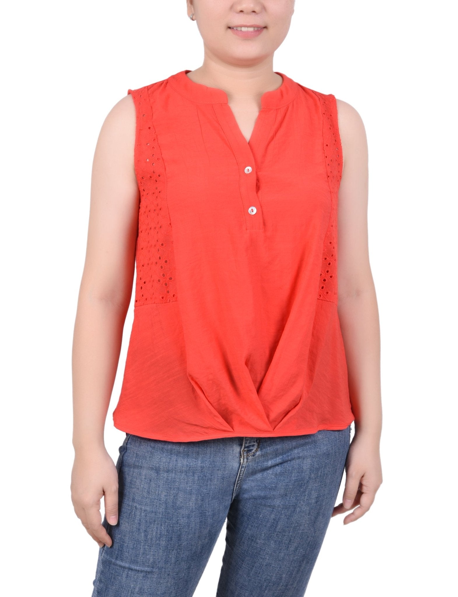 Sleeveless Blouse With Eyelet Insets - Petite - DressbarnShirts & Blouses