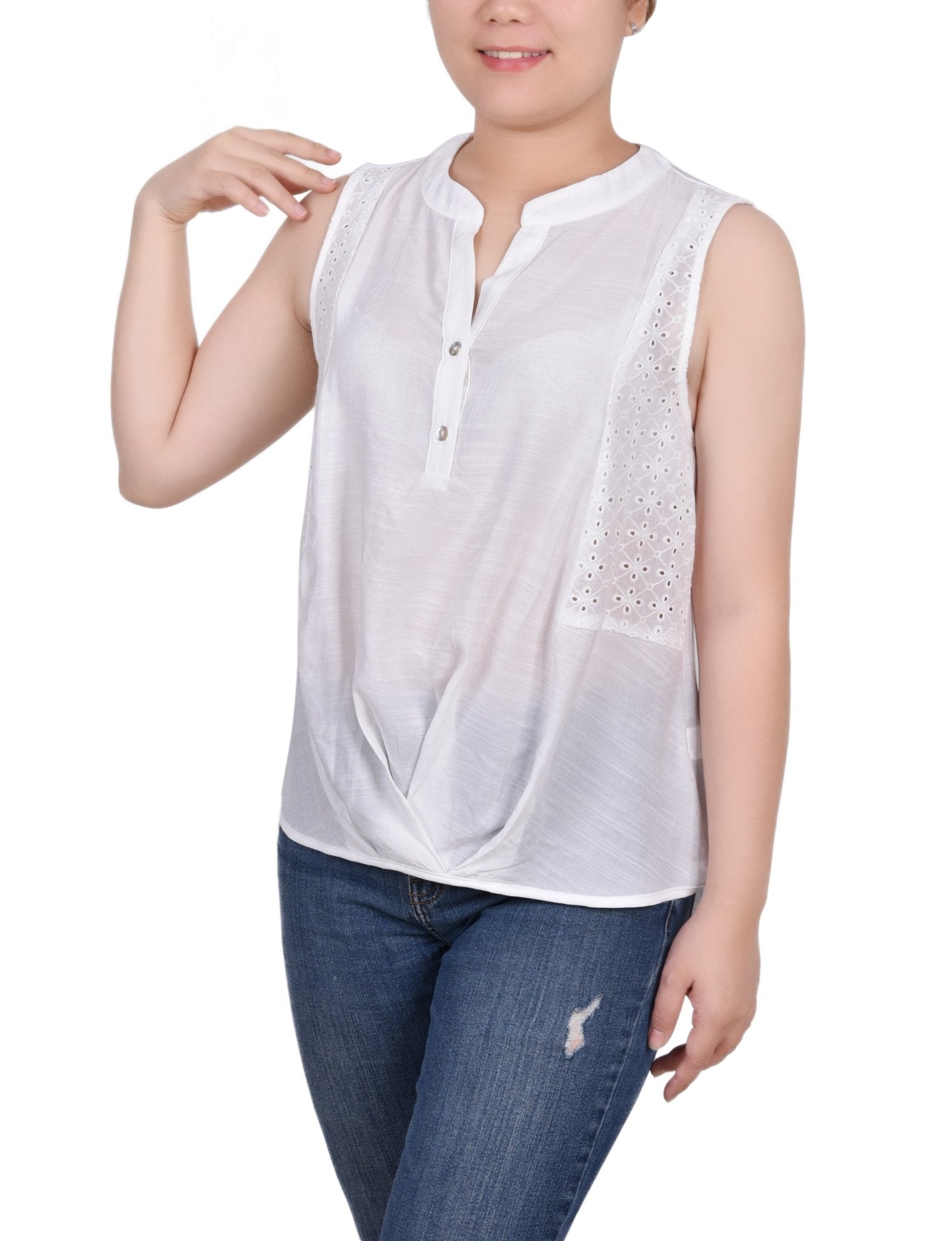 Sleeveless Blouse With Eyelet Insets - Petite - DressbarnShirts & Blouses