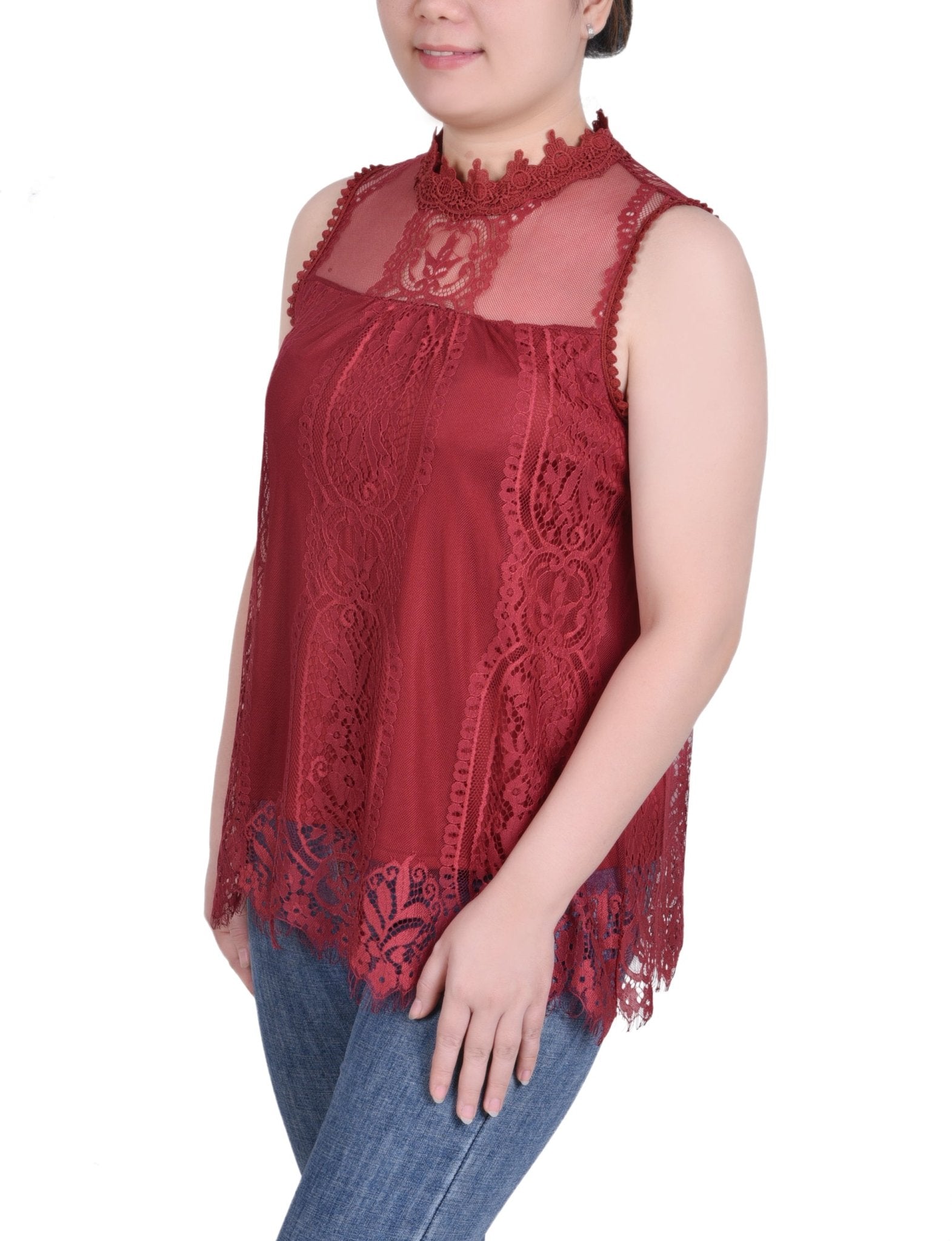 Sleeveless Mock Neck Lace Top - Petite - DressbarnShirts & Blouses