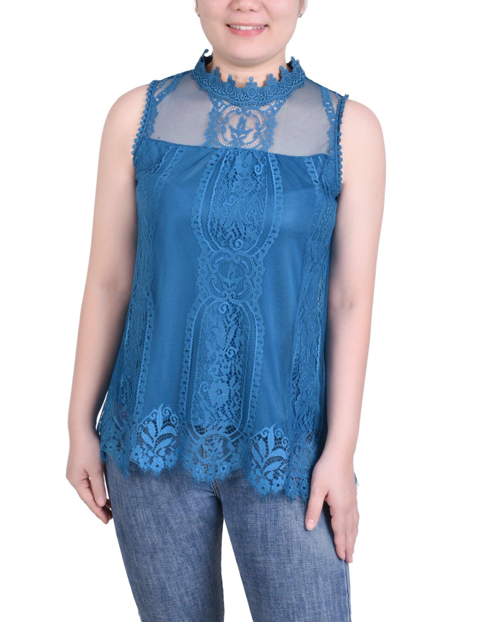 Sleeveless Mock Neck Lace Top - Petite - DressbarnShirts & Blouses