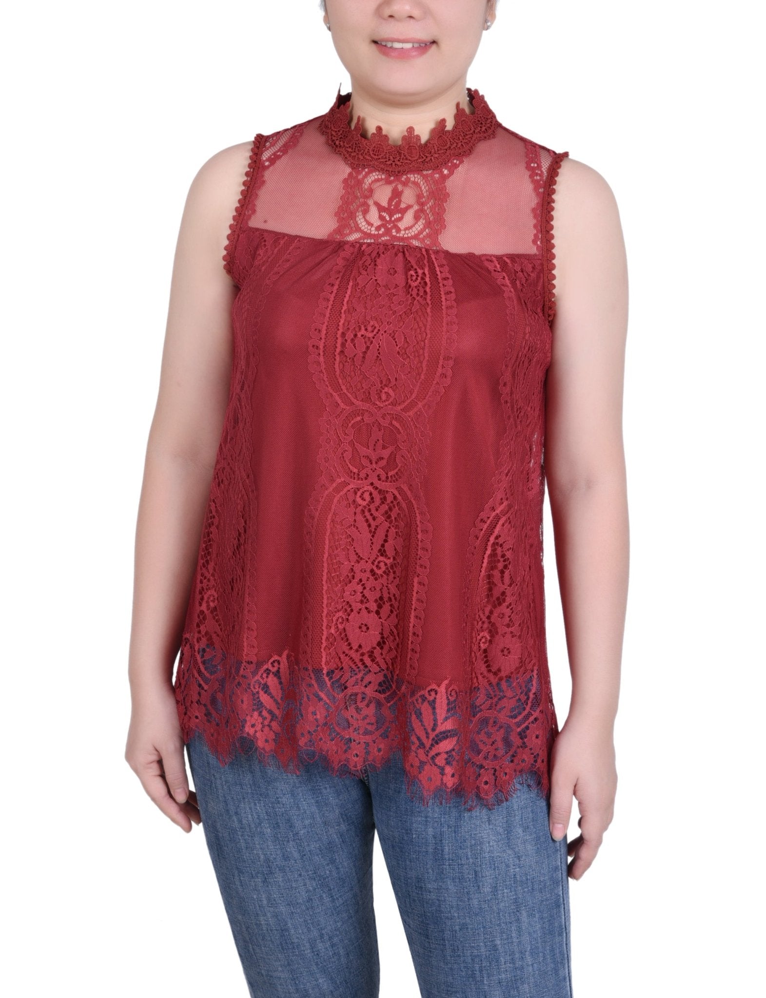 Sleeveless Mock Neck Lace Top - Petite - DressbarnShirts & Blouses