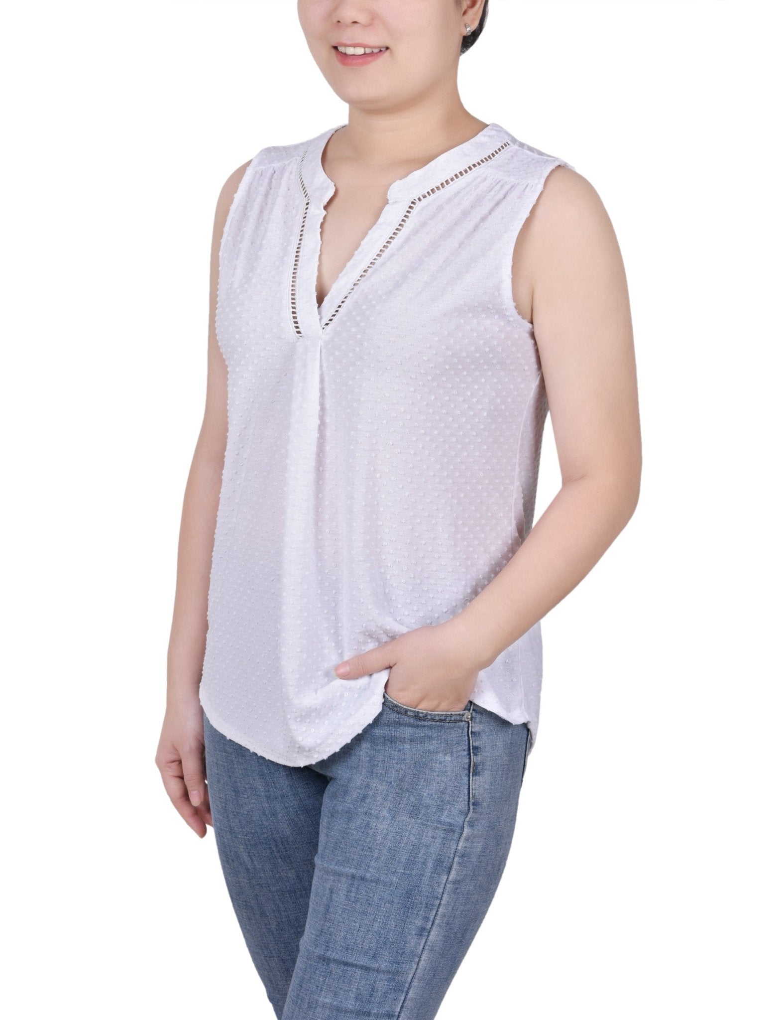 Sleeveless Swiss Dot Top - Petite - DressbarnShirts & Blouses