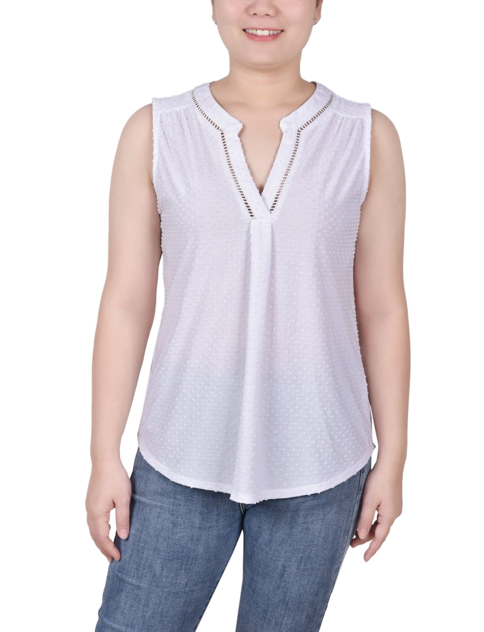 Sleeveless Swiss Dot Top - Petite - DressbarnShirts & Blouses