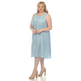 Sleeveless Tiered Chambray Midi Dress - Plus - DressbarnDresses