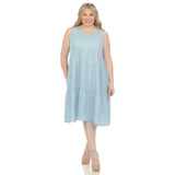 Sleeveless Tiered Chambray Midi Dress - Plus - DressbarnDresses