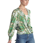 Smocked long sleeve satin blouse - DressbarnShirts & Blouses