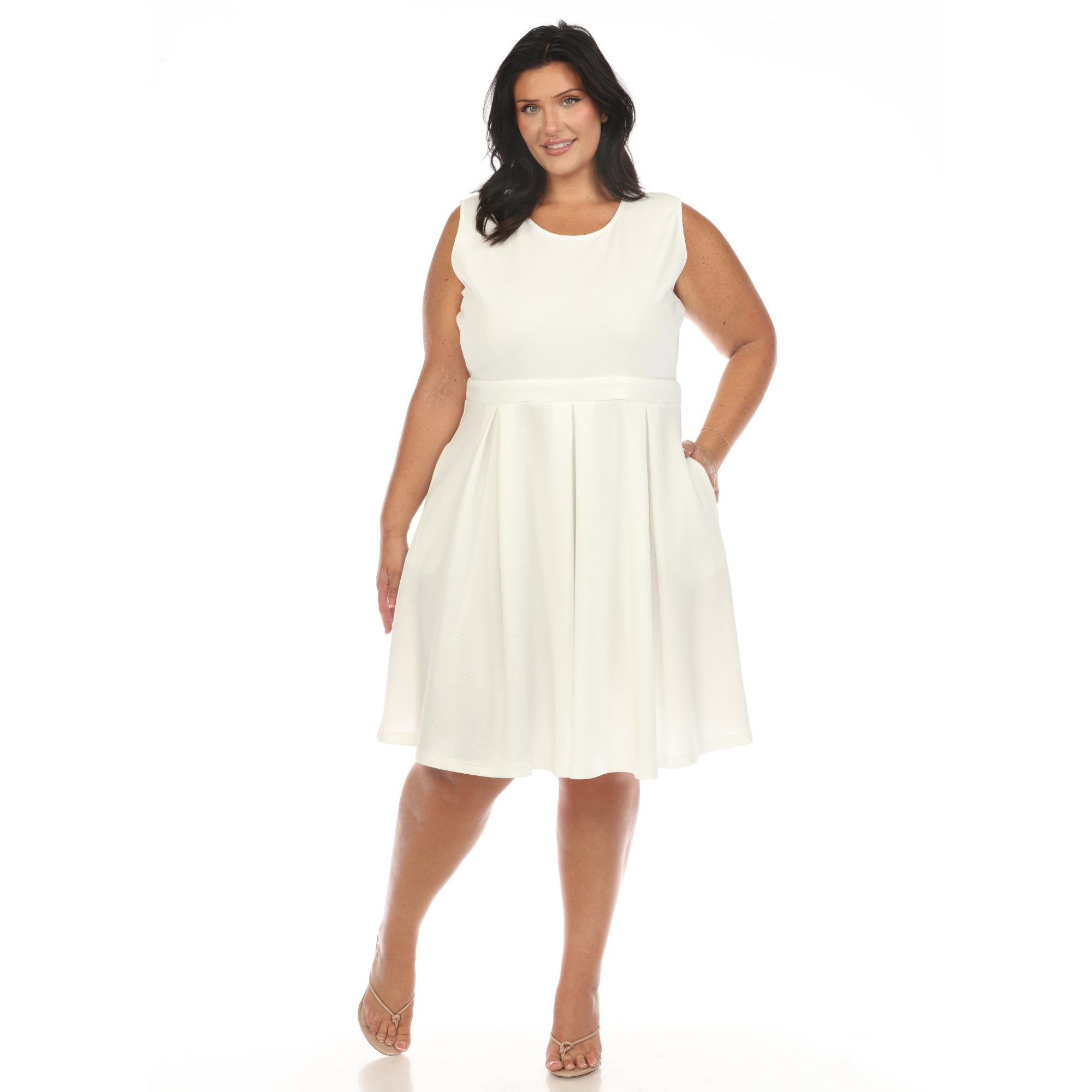 Solid Fit and Flare Dress - Plus - DressbarnKnee Length & Midi Dresses