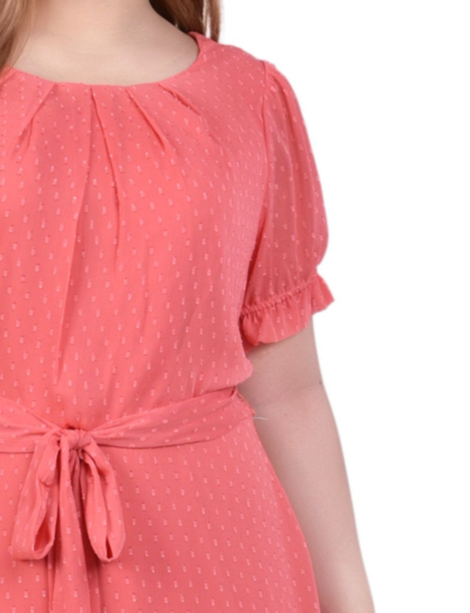 NY Collection Plus Size Short Sleeve Belted Swiss Dot Dress - Spiced Coral Rectangle - 1x NY Collection Plus Size Short Sleeve Belted Swiss Dot Dress - Spiced Coral Rectangle - 1x