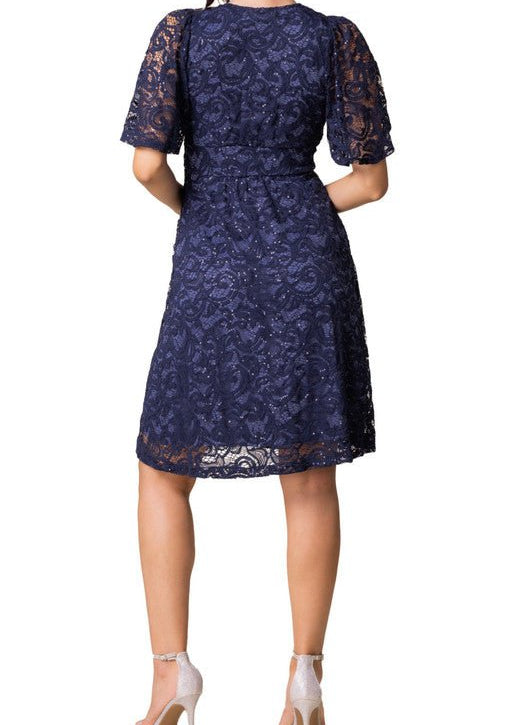 Kiyonna Women's Starry Sequin Lace V-Neck Cocktail Dress with Pockets - Teal Topaz Kiyonna Women's Starry Sequin Lace V-Neck Cocktail Dress with Pockets - Teal Topaz