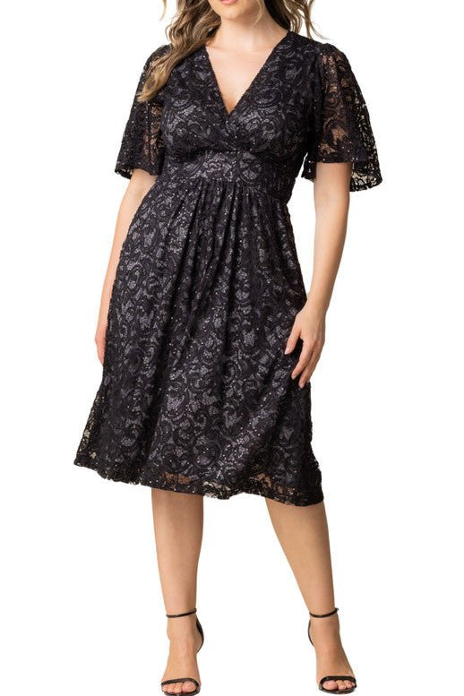 Starry Sequined Lace Cocktail Dress - Plus - DressbarnKnee Length & Midi Dresses