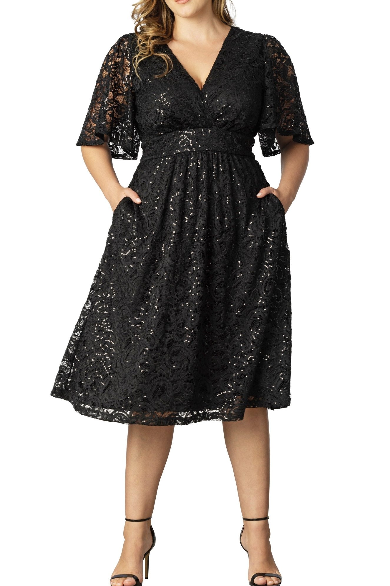 Starry Sequined Lace Cocktail Dress - Plus - DressbarnDresses