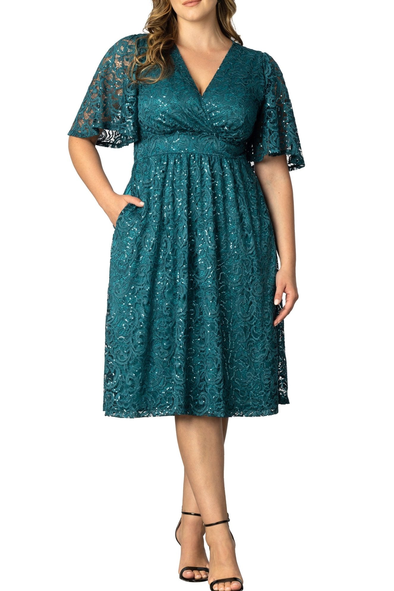 Starry Sequined Lace Cocktail Dress - Plus - DressbarnDresses