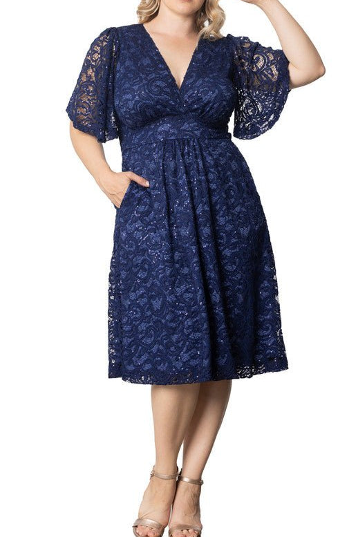 Starry Sequined Lace Cocktail Dress - Plus - DressbarnKnee Length & Midi Dresses