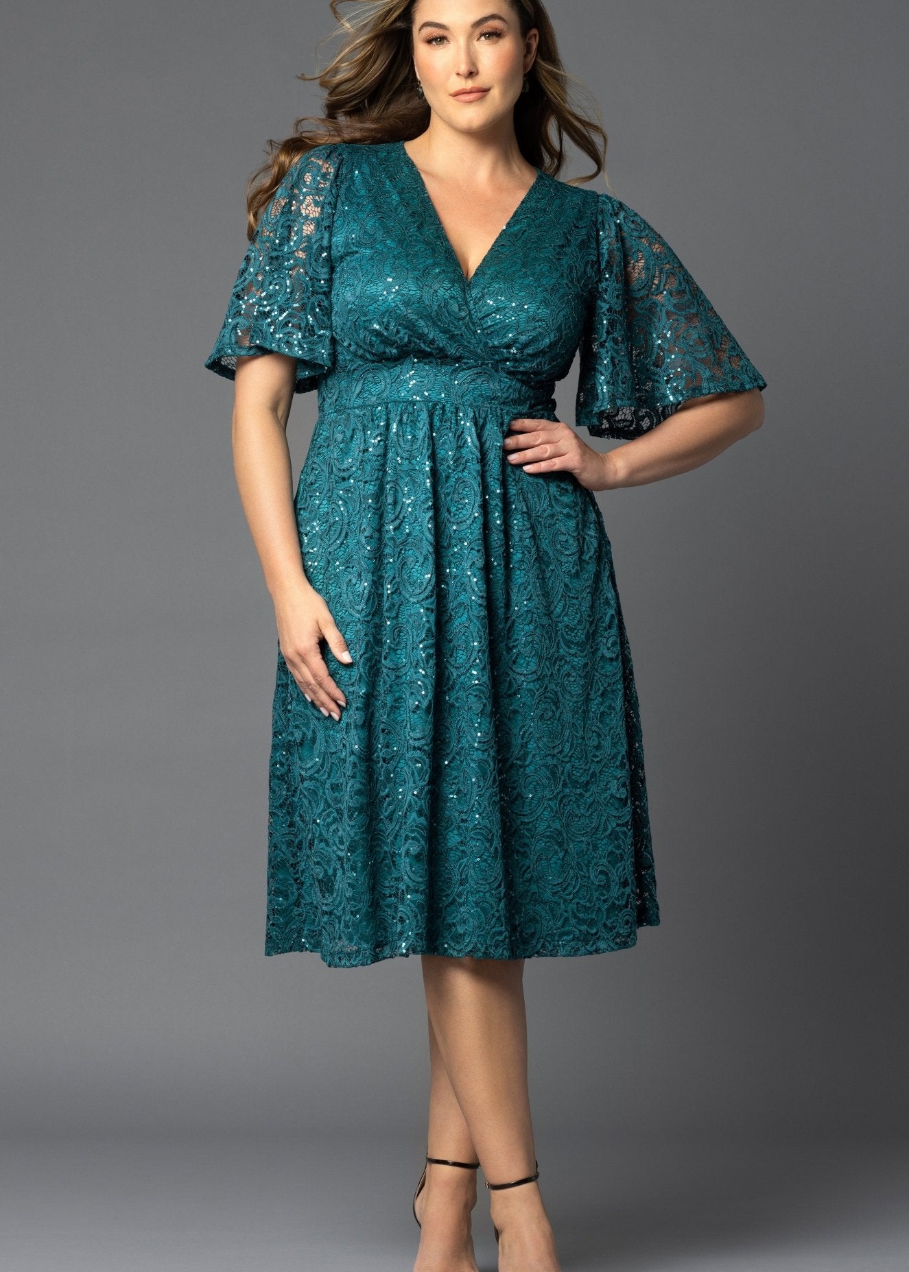 Starry Sequined Lace Cocktail Dress - Plus - DressbarnDresses