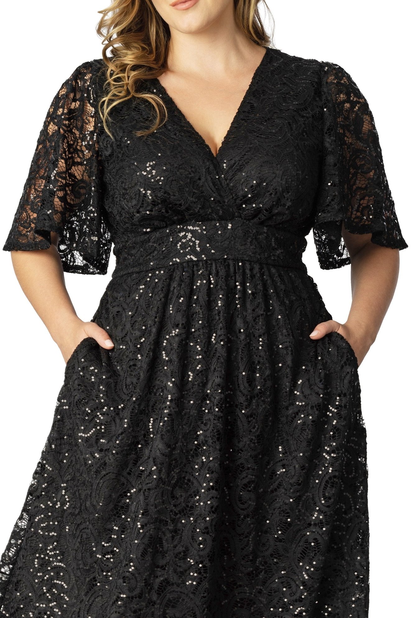 Starry Sequined Lace Cocktail Dress - Plus - DressbarnDresses