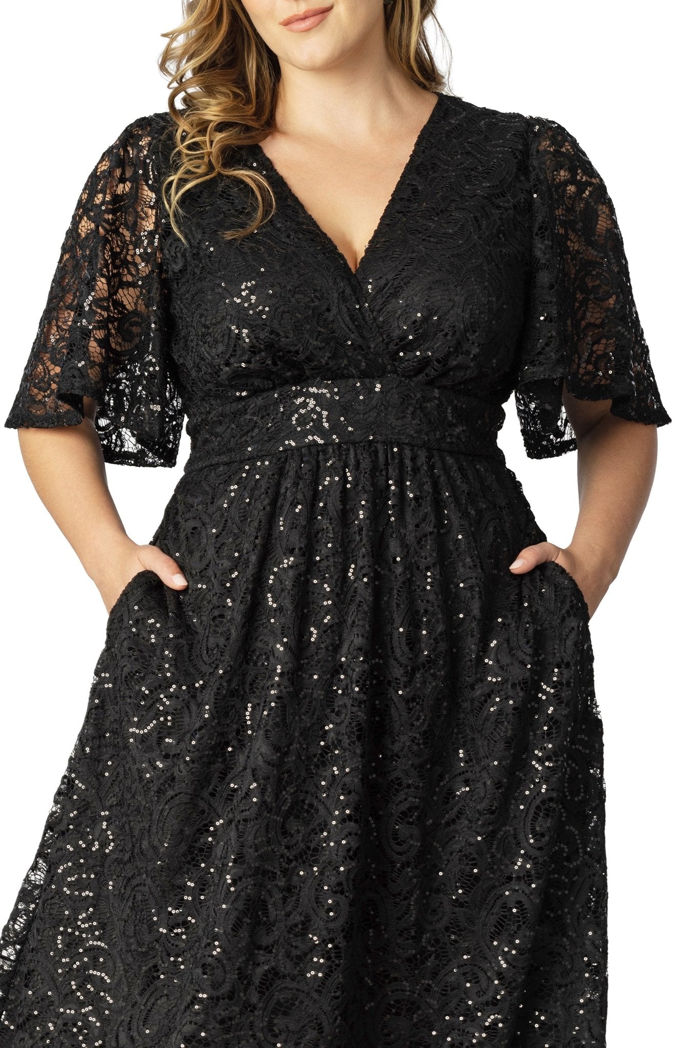 Plus Size Starry Sequin Lace Cocktail Dress - Storm Grey