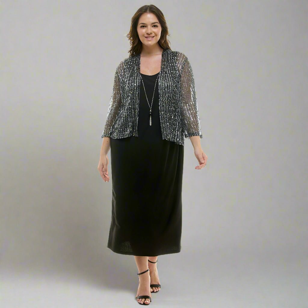 Striped Jacket Tank Dress with Detachable Necklace - Plus Dressbarn Striped Jacket Tank Dress with Detachable Necklace - Plus Dressbarn