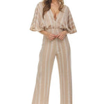 Stripped Lurex With Wide Sleeves And Flared Pant Leg Jumpsuit - DressbarnJumpsuits & Rompers