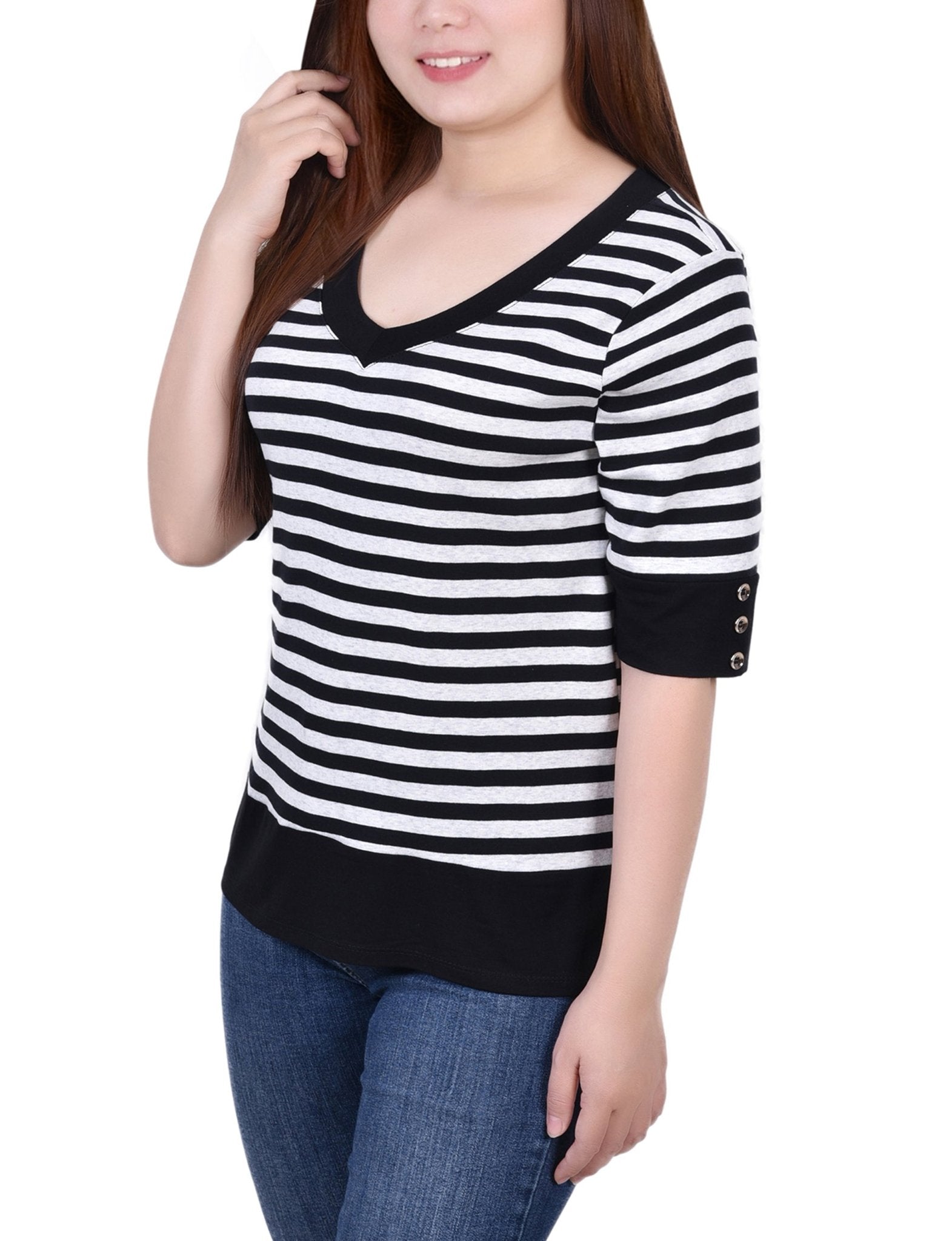 Taupe Black Elbow Sleeve Top - DressbarnBlouses