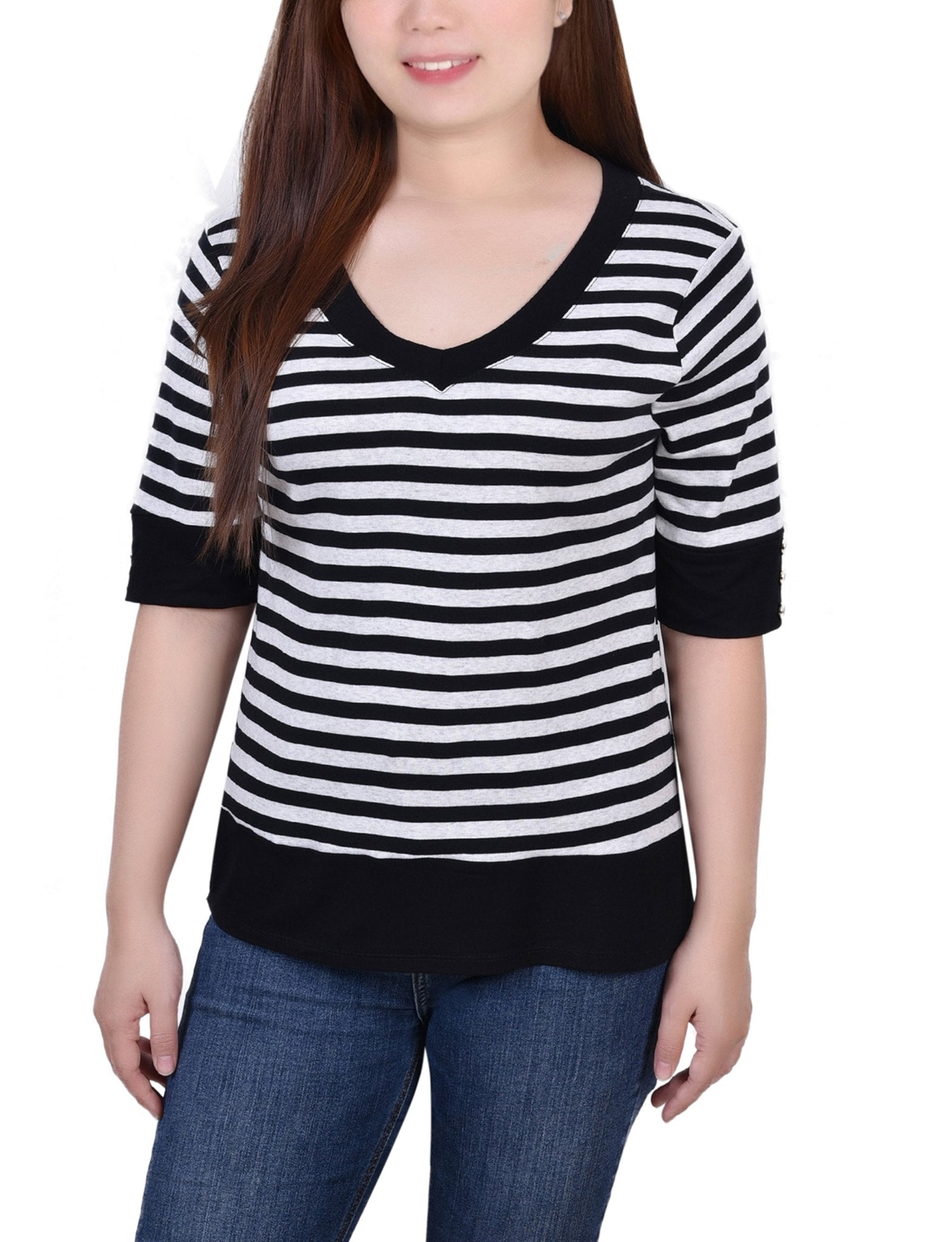 Taupe Black Elbow Sleeve Top - DressbarnBlouses