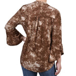 Taupe Geobreeze 3/4 Sleeve Overlapped Bell Sleeve Y Neck Top - Petite - DressbarnBlouses