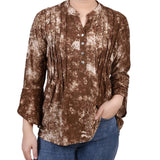 Taupe Geobreeze 3/4 Sleeve Overlapped Bell Sleeve Y Neck Top - Petite - DressbarnBlouses