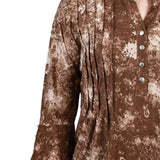 Taupe Geobreeze 3/4 Sleeve Overlapped Bell Sleeve Y Neck Top - Petite - DressbarnBlouses