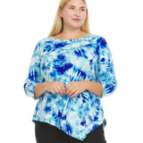 Tye Dye 3/4 Sleeeve Asymetrical Hem Top - Plus - DressbarnShirts & Blouses