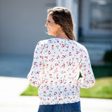V Neck Floral Smocked Shoulder Blouse - DressbarnShirts & Blouses