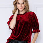 Velvet Ruched Neck Short Sleeve Top - Plus - DressbarnShirts & Blouses