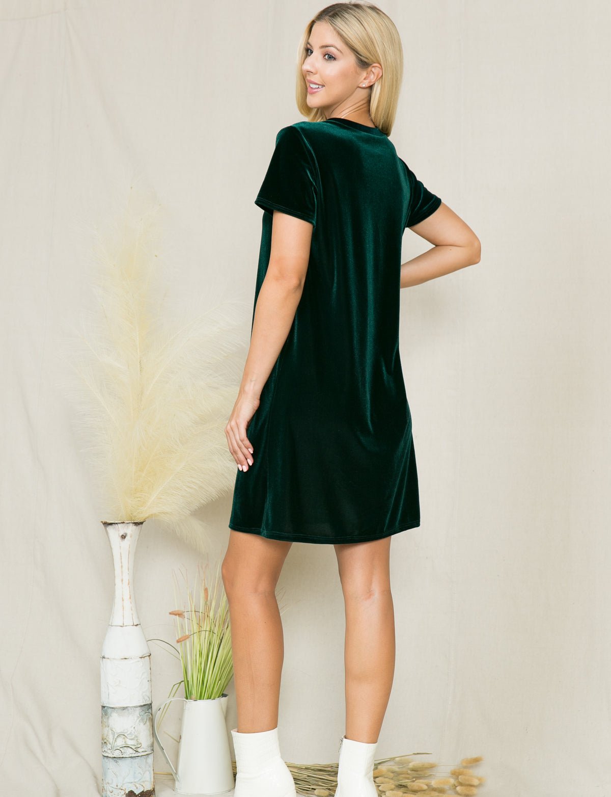 Velvet Short Sleeve Mini Dress - DressbarnDresses