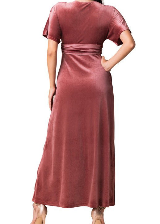 Kiyonna Women's Verona V-Neck Velvet Evening Gown with Pockets - Mauve Rose Kiyonna Women's Verona V-Neck Velvet Evening Gown with Pockets - Mauve Rose