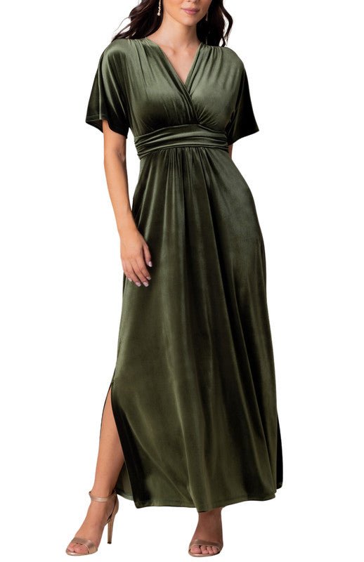 Kiyonna Women's Verona V-Neck Velvet Evening Gown with Pockets - Mauve Rose Kiyonna Women's Verona V-Neck Velvet Evening Gown with Pockets - Mauve Rose