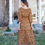 Veronica Camel Ditsy Floral Maxi Dress - DressbarnClothing