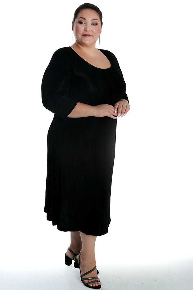 Vikki Vi Classic Black 3/4 Sleeve A - Line Dress - DressbarnDresses