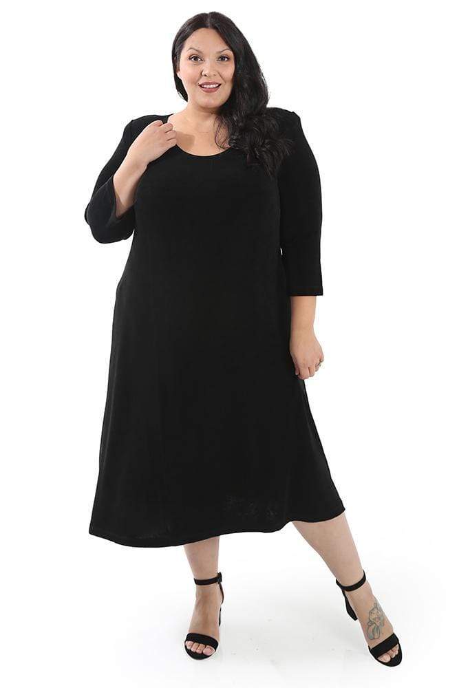 Vikki Vi Classic Black 3/4 Sleeve A - Line Dress - DressbarnDresses