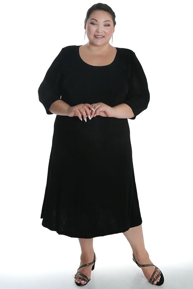 Vikki Vi Classic Black 3/4 Sleeve A - Line Dress - DressbarnDresses