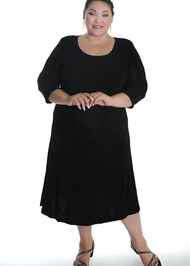 Vikki Vi Classic Black 3/4 Sleeve A - Line Dress - DressbarnDresses