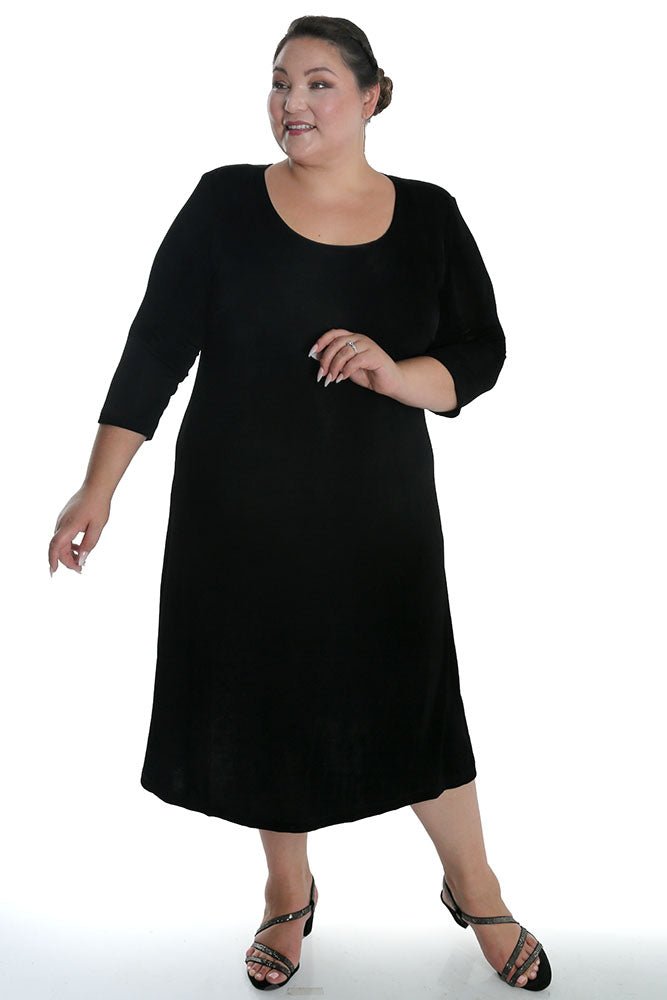 Vikki Vi Classic Black 3/4 Sleeve A - Line Dress - DressbarnDresses