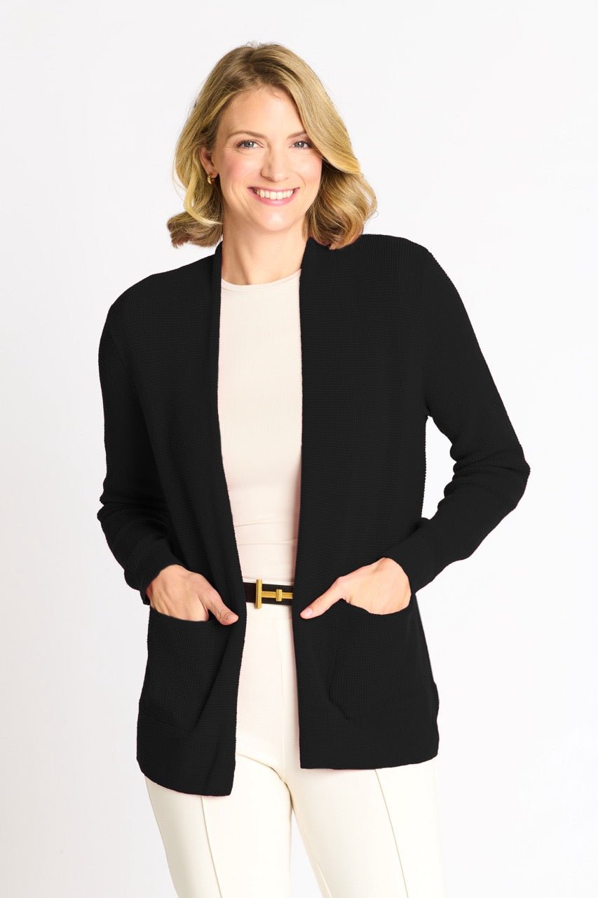 Waffle Stitch Cardigan Sweater with Pocket, Black - DressbarnCardigans & Completers