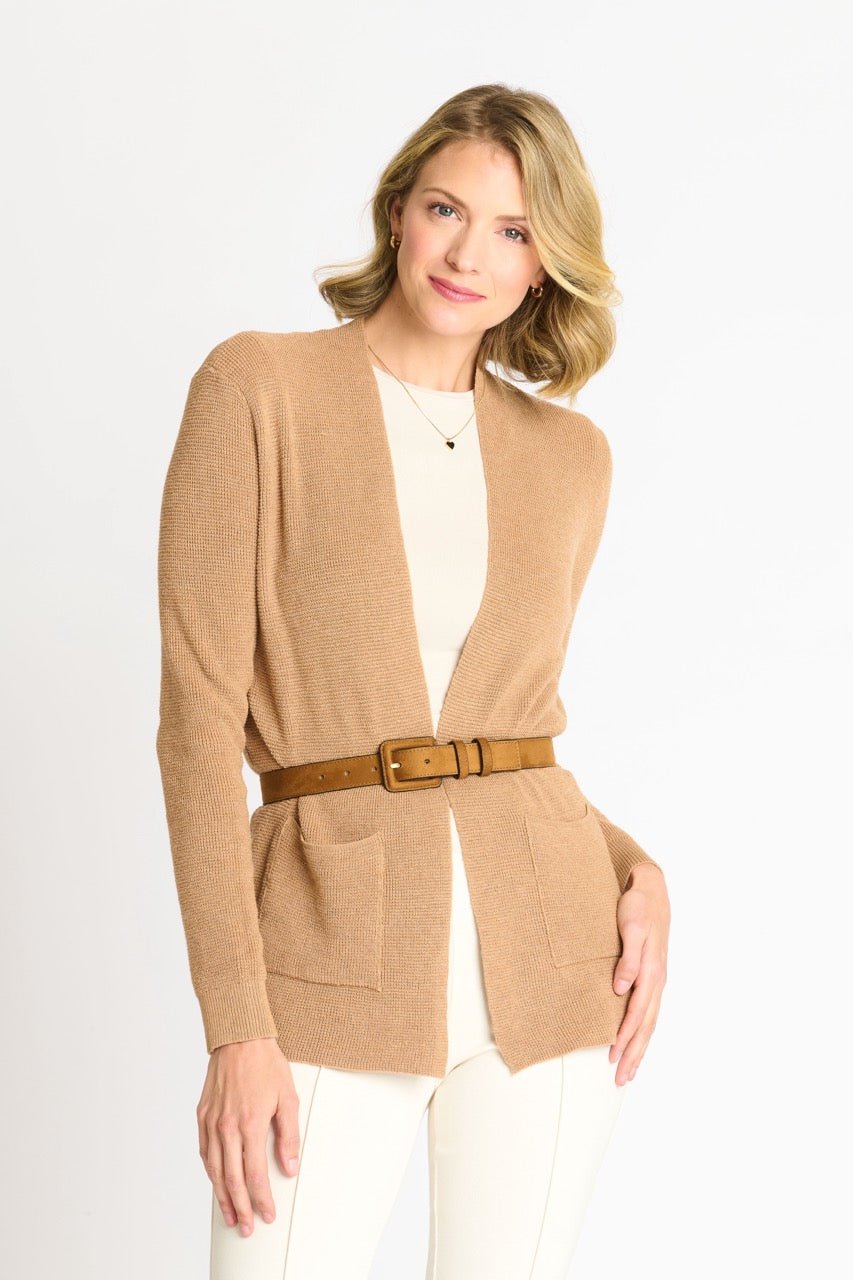 Waffle Stitch Cardigan Sweater with Pocket, Caramel Heather - DressbarnCardigans & Completers