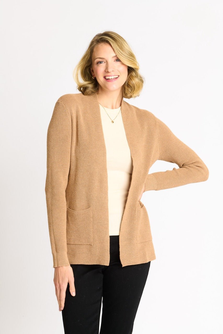 Waffle Stitch Cardigan Sweater with Pocket, Caramel Heather - DressbarnCardigans & Completers