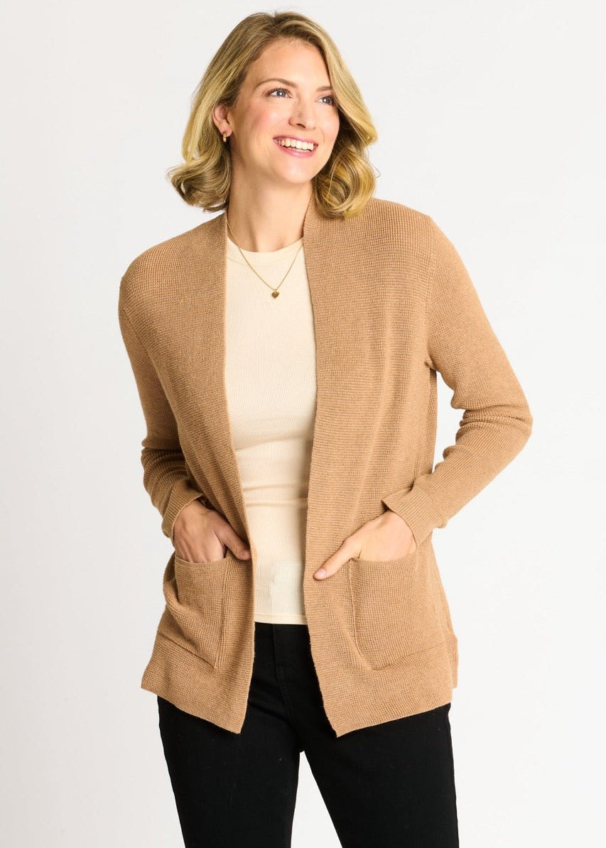 Waffle Stitch Cardigan Sweater with Pocket, Caramel Heather - DressbarnCardigans & Completers