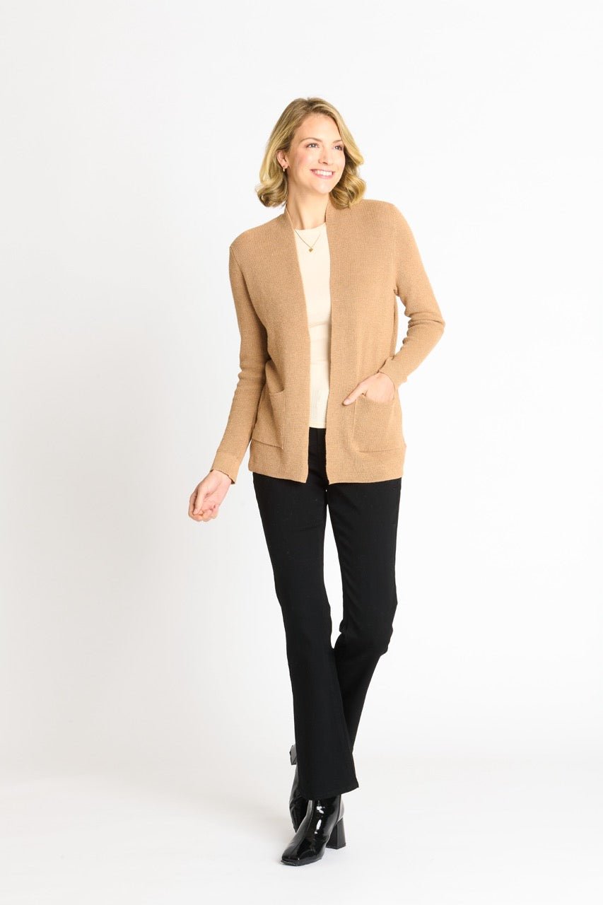 Waffle Stitch Cardigan Sweater with Pocket, Caramel Heather - DressbarnCardigans & Completers